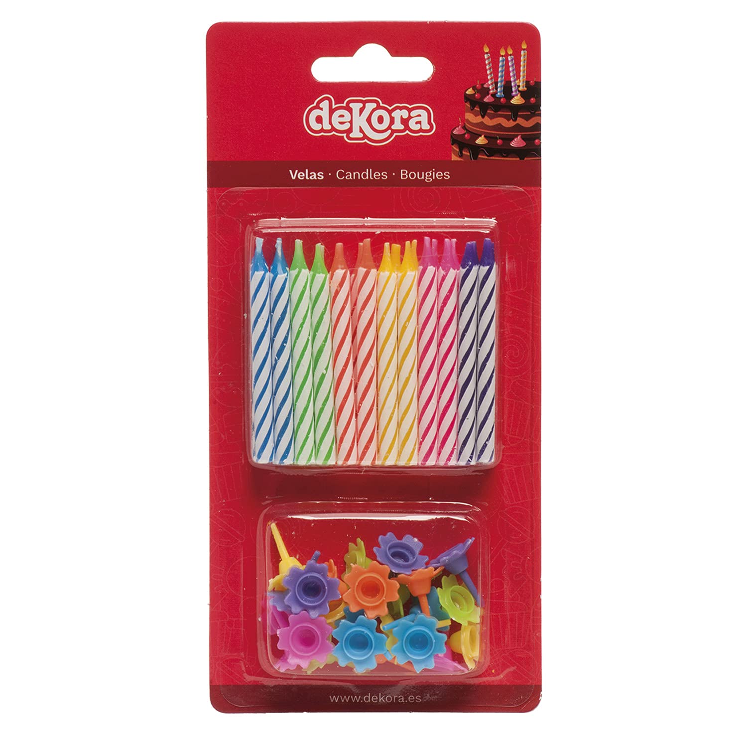 dekora Set of 24 Multicoloured Birthday Candle with Holders