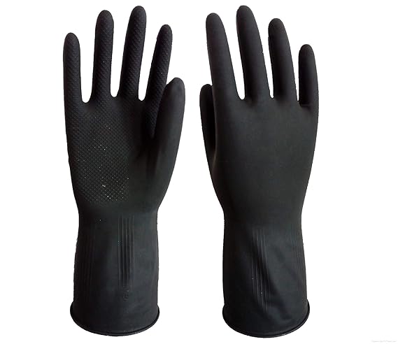 Green Home Reusable Latex Hand Gloves for Kitchen, Free Size, Black