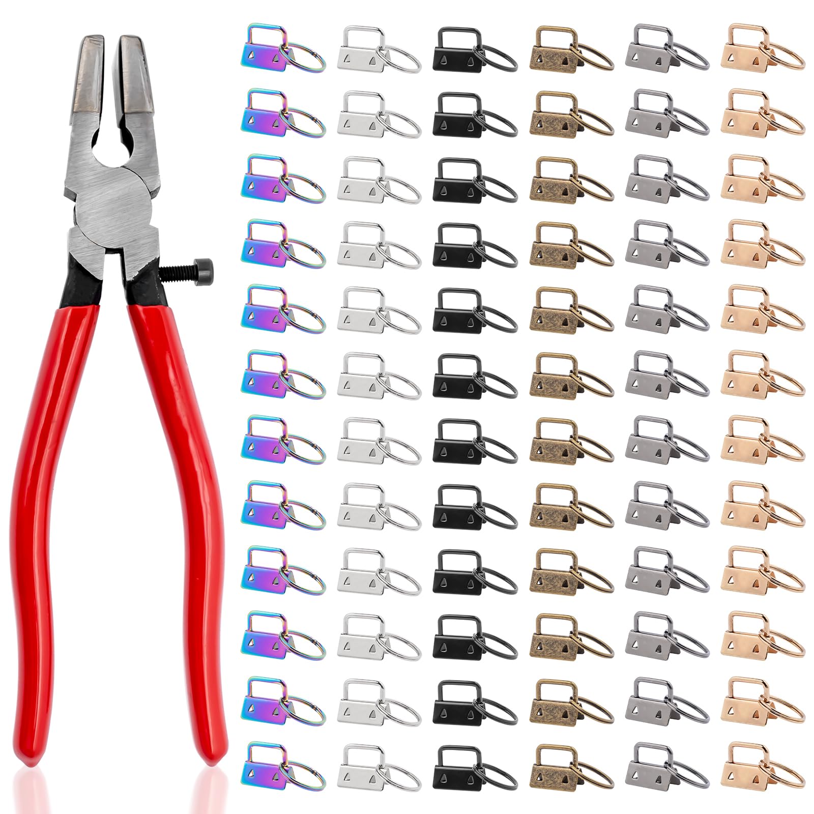 73 Sets 1 inch Key Fob Hardware, 6 Colors Lanyard Keychain Hardware & Key Fob Pliers Tools for Making Keychain and Wristlet Clamp Hardware Supplies