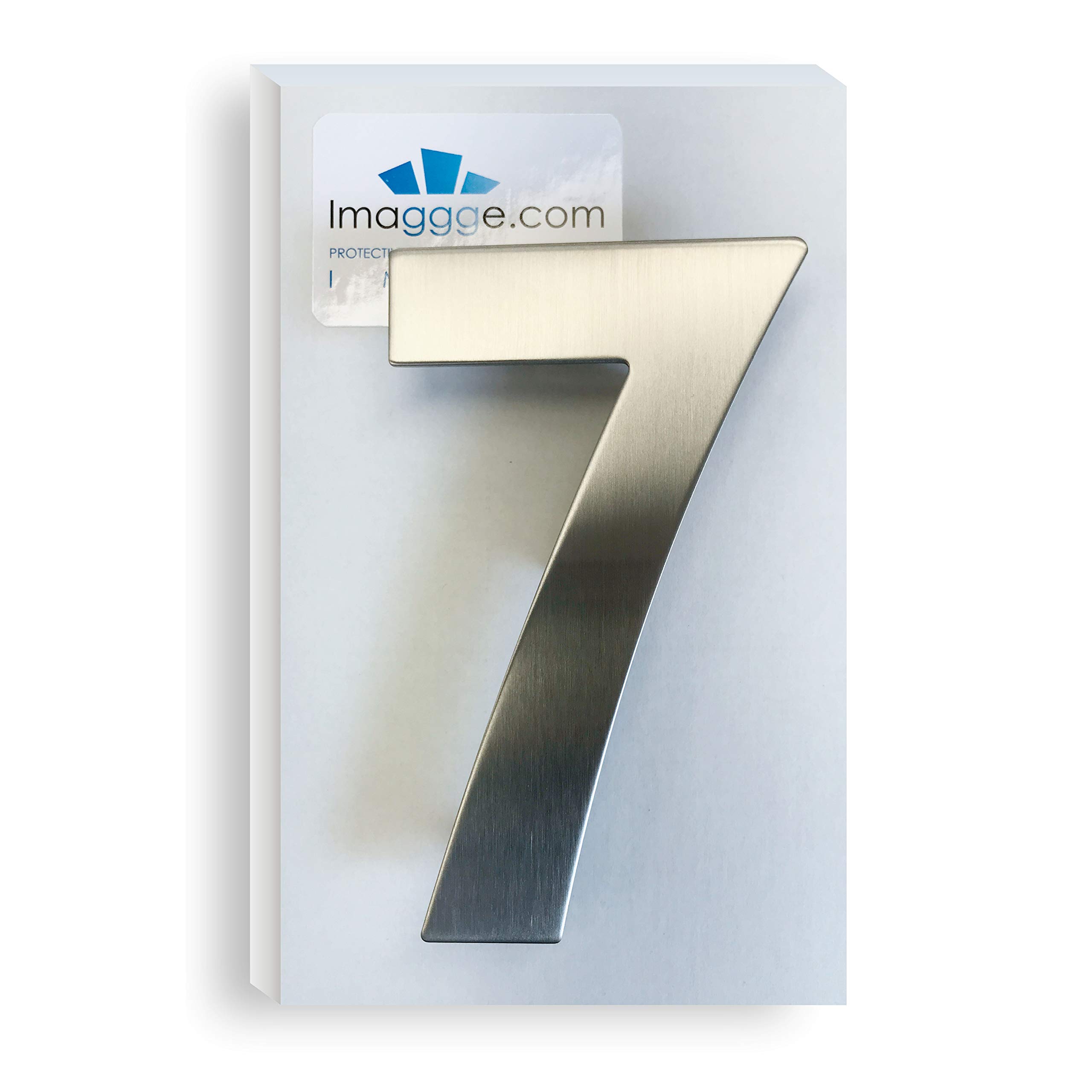House Number - Heigth 5.9 Inch/15 cm - Brushed Stainless Steel - Quality Stainless Steel 304 - Easy to Install with 2 INOX Screws Included - Number 7 - Seven