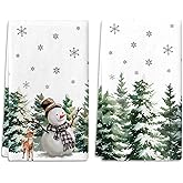 SUZEJHE Christmas Hand Towels for Bathroom Set of 2, Winter Snowman Elk Bath Hand Towels for Kitchen Home Hotel Gym Spa Yoga Farmhouse Xmas Decorative 18x26 Inch