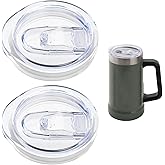 2 Pcs Replacement Lid Compatible with Stanley 24oz Classic Beer Stein, Clear Replacement Spill Proof Cup Lids with Sealing Silicone Ring, BPA-Free, Dishwasher Safe for Drinking Cup Cover