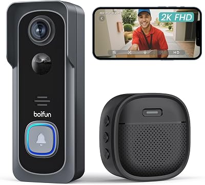 BOIFUN 2K Wireless Video Doorbell Camera No Monthly Fee Alexa Night Vision