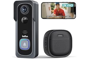 BOIFUN Doorbell Camera Wireless – No Subscription Required, 2K HD, 166° Wide View, 2.4 GHz Wi‑Fi Only, HDR Night Vision, Motion Alerts, Two‑Way Audio & Battery Video Doorbell with Chime