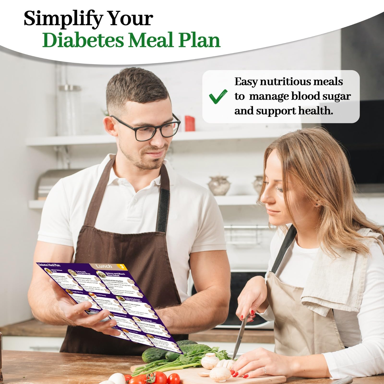 5pcs Diabetes Meal Plan & Nutrition Guide. List of Meals for Blood Sugar Control and Diabetes Management. Includes Educational Diabetes Poster. Counts Calories, Carbs, & Fibers. Laminated