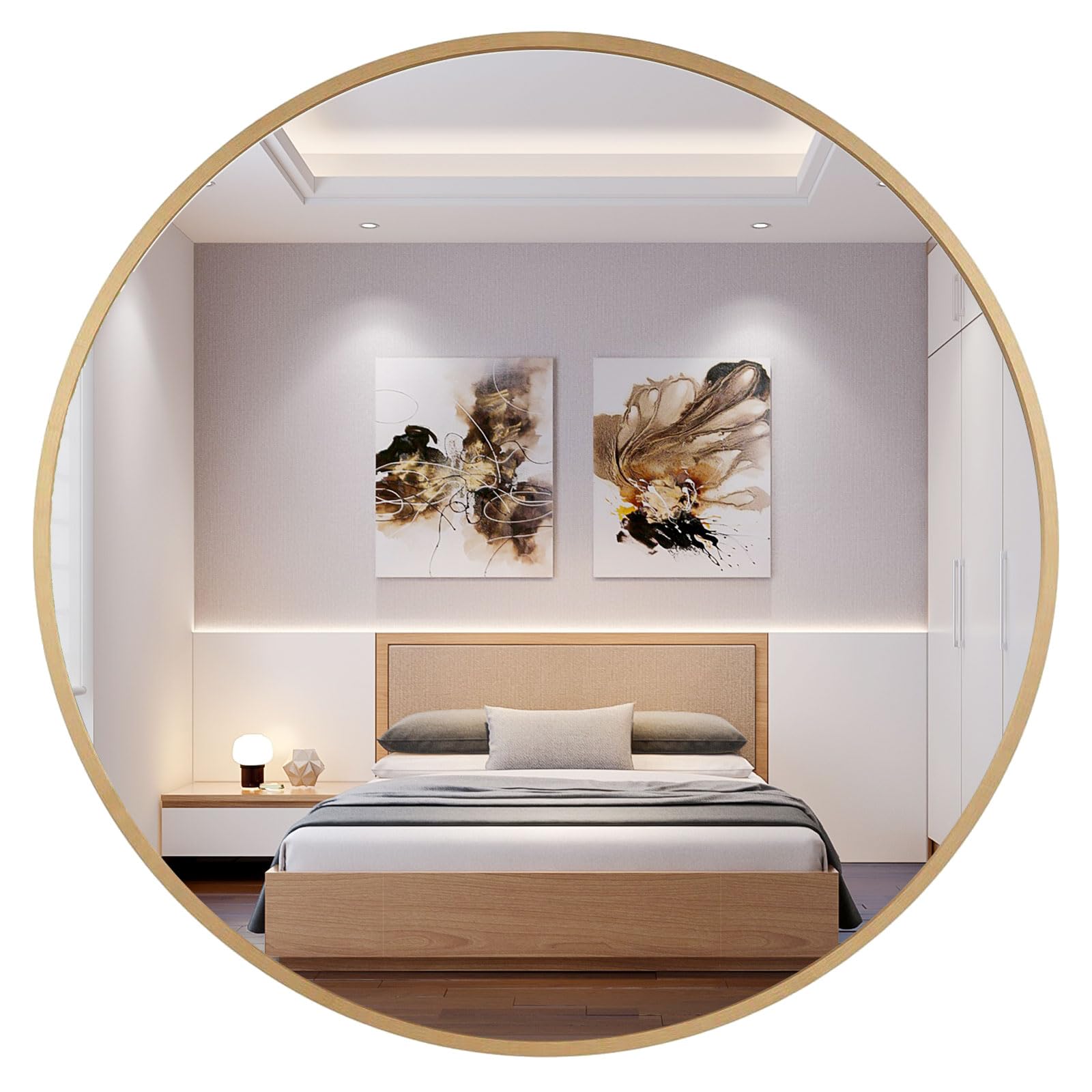 Photo 1 of 48 Inch Large Round Mirror Gold, Metal Framed Oversized Bathroom Wall Circle Mirror | Huge Modern Vanity Mirror, Bathroom Mirrors for Over Sink, Bedroom, Living Room, Decor Entryway