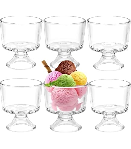 Lot De 6 Coupes à Glace En Verre Sans Plomb - 280 Ml, Avec Pied, Design Moderne (lavables Au Lave-vaisselle)