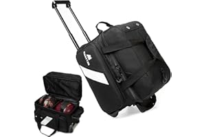 MARITTON Bowling Bag with Wheels Double Roller 2 Ball Bowling Separate Shoe Compartment and Oversized Accessory Pocket, 36.6" Extendable Handle.