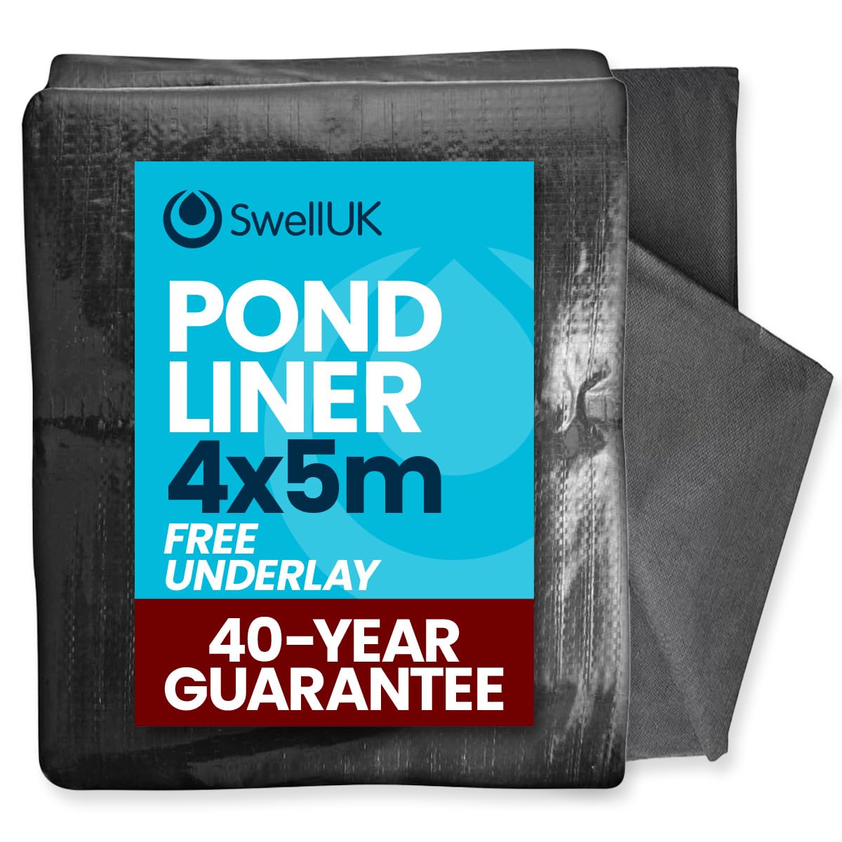Swell UK 4 x 5m Pond Liner and Free Underlay | Ideal for Koi & Fish Pools Fountains and Streams | Flexible & Impermeable for Reinforced Durable Landscaping | Heavy Duty HDPE - 40 Year Guarantee