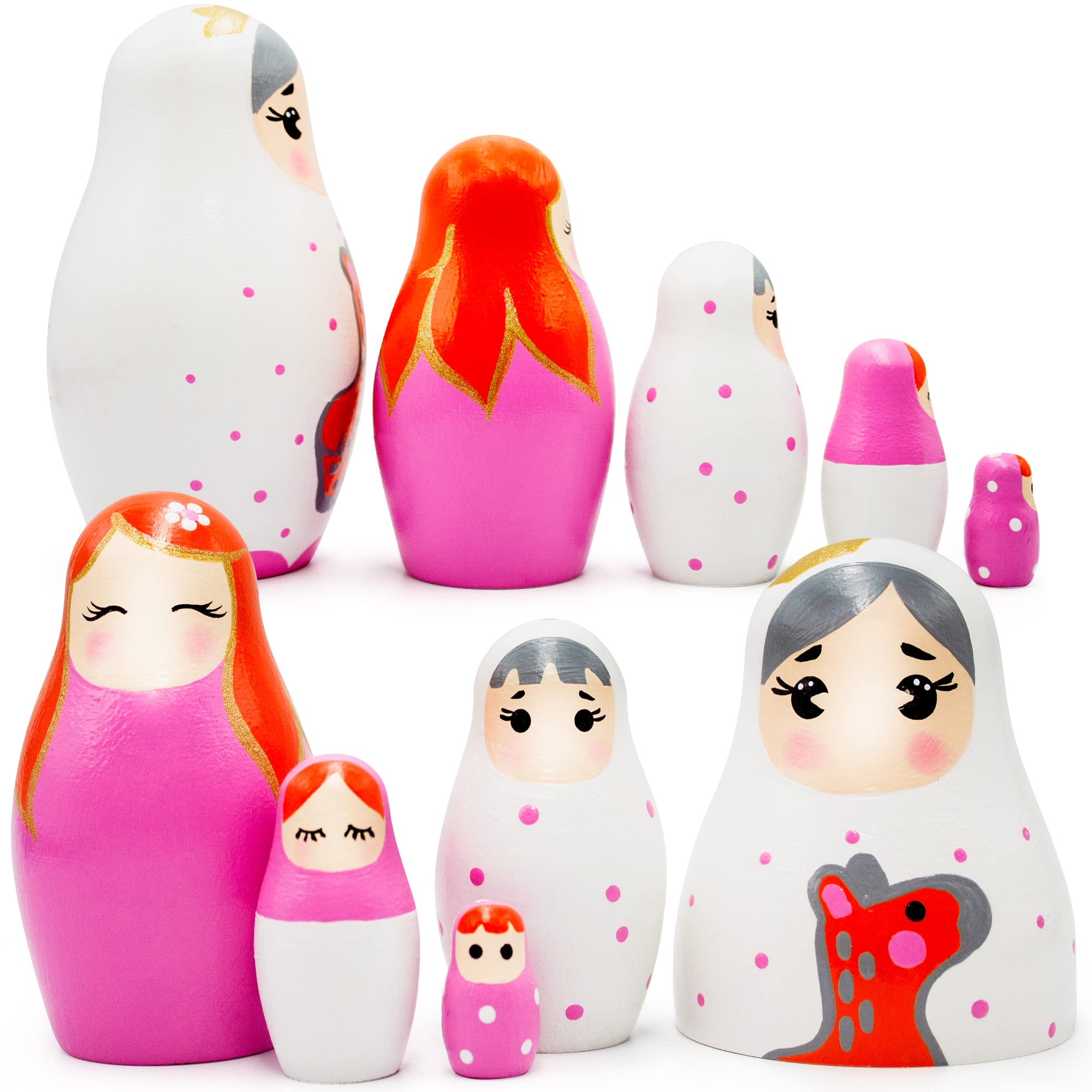 AEVVV Pink Russian Nesting Dolls for Set of 5 pcs - Kawaii Items - Russian Dolls Pink Room Decor - Polka Dots Matryoshka Doll - Pink Gifts