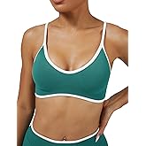 ABOCIW Women's Color Block Sports Bras Seamless Adjustable Spaghetti Straps Workout Gym Bra Wireless Yoga Crop Tops