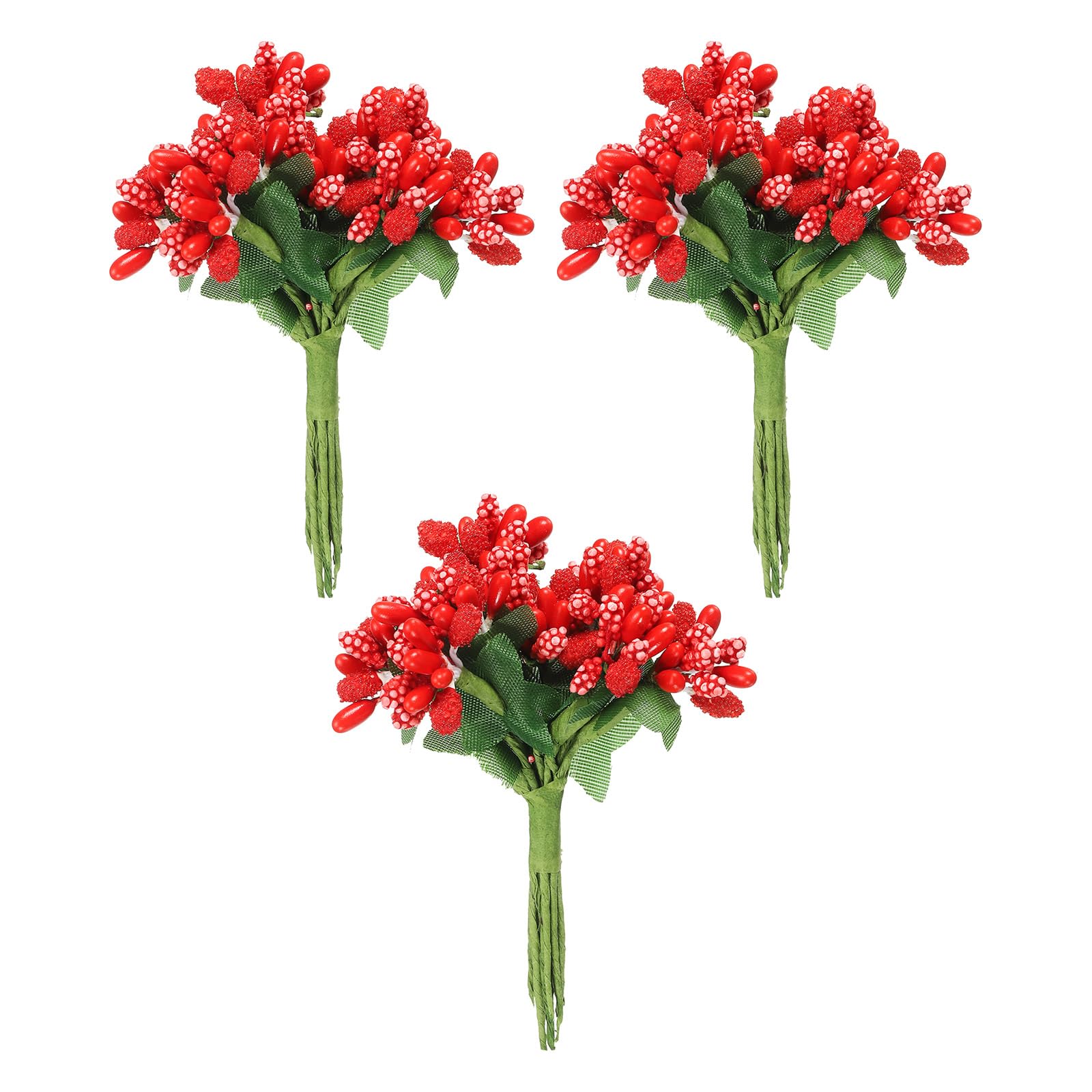 PATIKIL Artificial Flower Stamen, 36 Pcs Mini Berry Picks Bunch Fruit Floral Stamen for Craft DIY Wreaths Wedding Flower Arrangements Decorations, Red