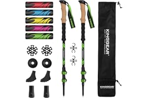 KINGGEAR TPC 100% Carbon Fiber Hiking Poles, Telescopic Retractable Nordic Trekking Poles, Ultra Lightweight Nordic Walking Stick, Metal Flip Locks, Cork and Extended EVA Handle