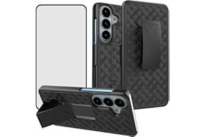 Ailiber for Samsung Galaxy S26 Case, Samsung S26 Belt Clip Case Holster with Tempered Glass Screen Protector, Swivel Kickstan