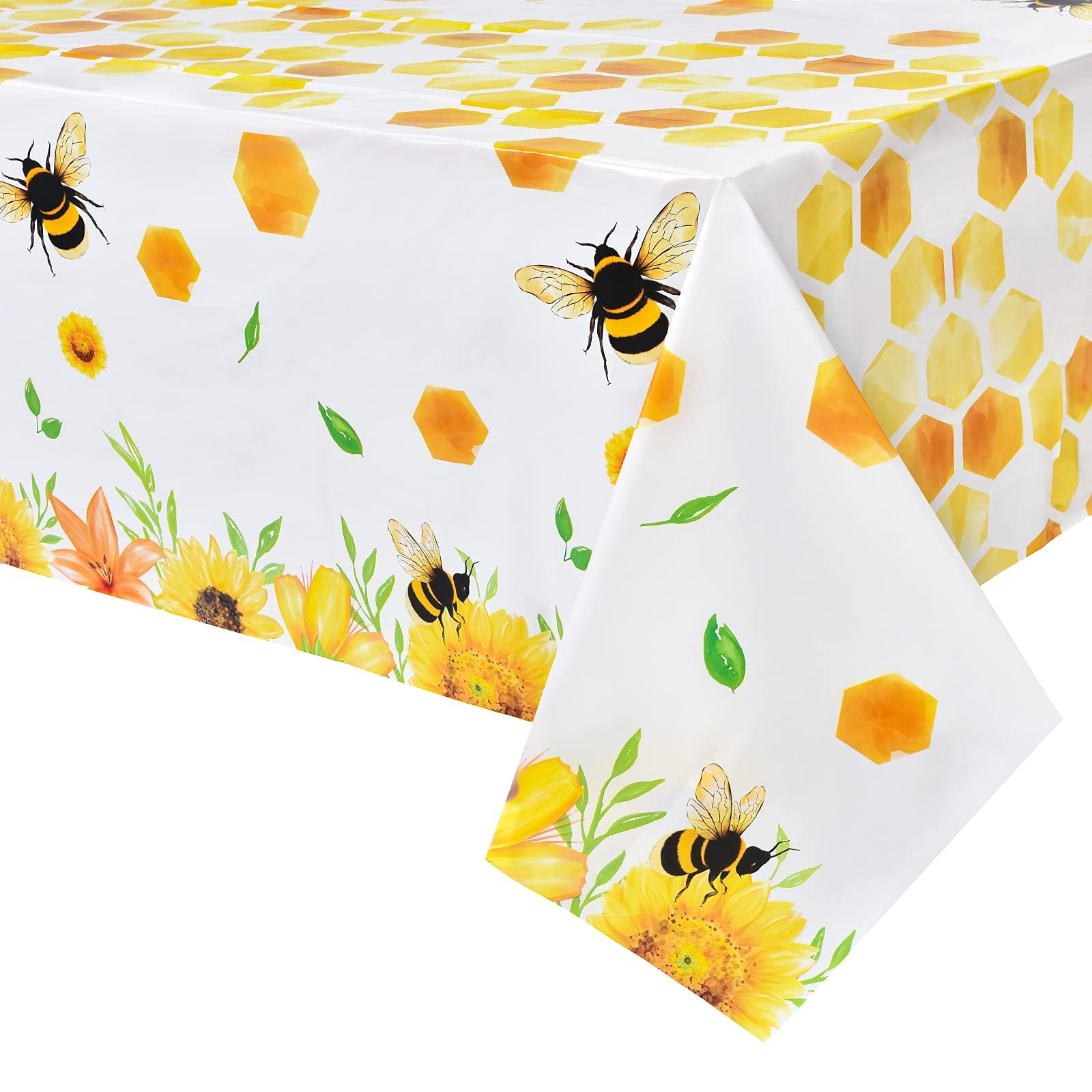 WERNNSAI Bee Party Tablecloth - 1 Pack Bee Birthday Party Supplies for Kids Girls B-day Baby Shower Bumblebee Themed Party Decoration Large Printed Table Cover 137 x 274cm