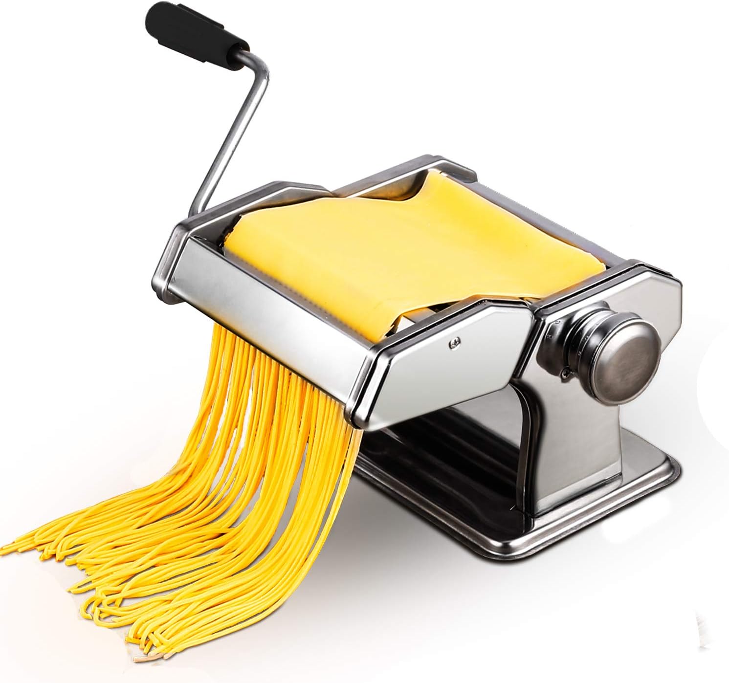 3 in 1 Pasta Maker Machine, Stainless Steel Removable Noodle Making with 2 Cutting Blades & Removable Arm Handle for Fettuccine, Spaghetti Linguini (White)