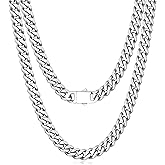 Jewlpire 5mm 7mm 9mm Silver Tone/18k Gold Plated Cuban Link Chain Necklace for Men Boys, Stainless Steel Chains for Men with Push-lock Clasp, Luxury Mens Jewelry with Gift Box, 18 20 22 24 26 Inch