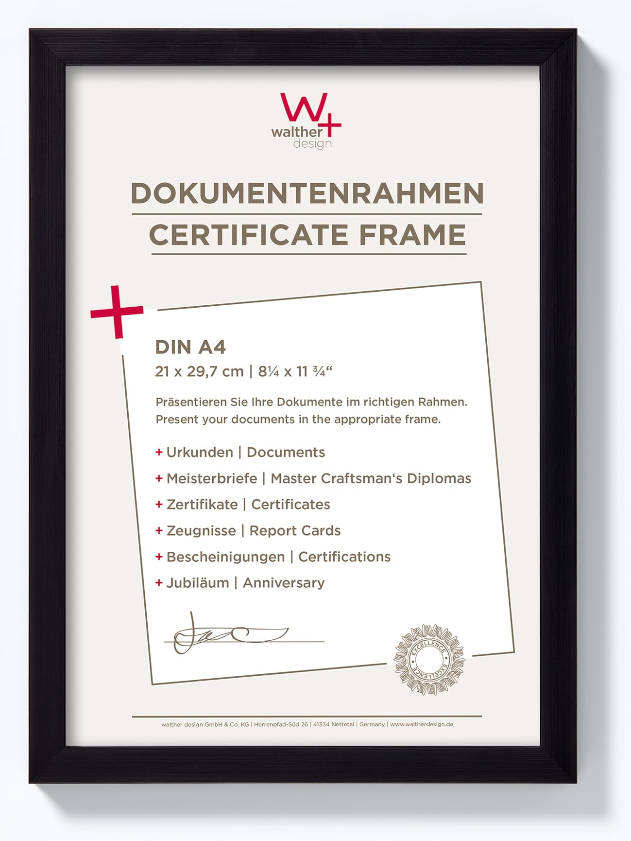 walther design Picture Frame Black 21 x 29,7 cm (DIN A4) Construction Design Frame JK130B