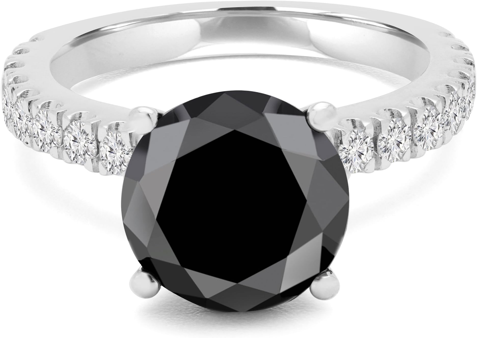 3 2/3 CTW Round Black Diamond Solitaire with Accents Engagement Ring in 14K White Gold (MD170335)