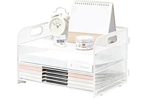 Xugoox 3-Tier Letter Tray Paper Organizer with Handle, Metal Mesh Desk File Organizer for Paper, Folders, Mail - Home Office 