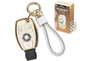 PJLJY Key Fob Cover, Compatible with Mercedes Benz C E S M CLS GLK G Class, TPU 360 Degree Car Key Case Protector, Smart Key Shell with Keychain