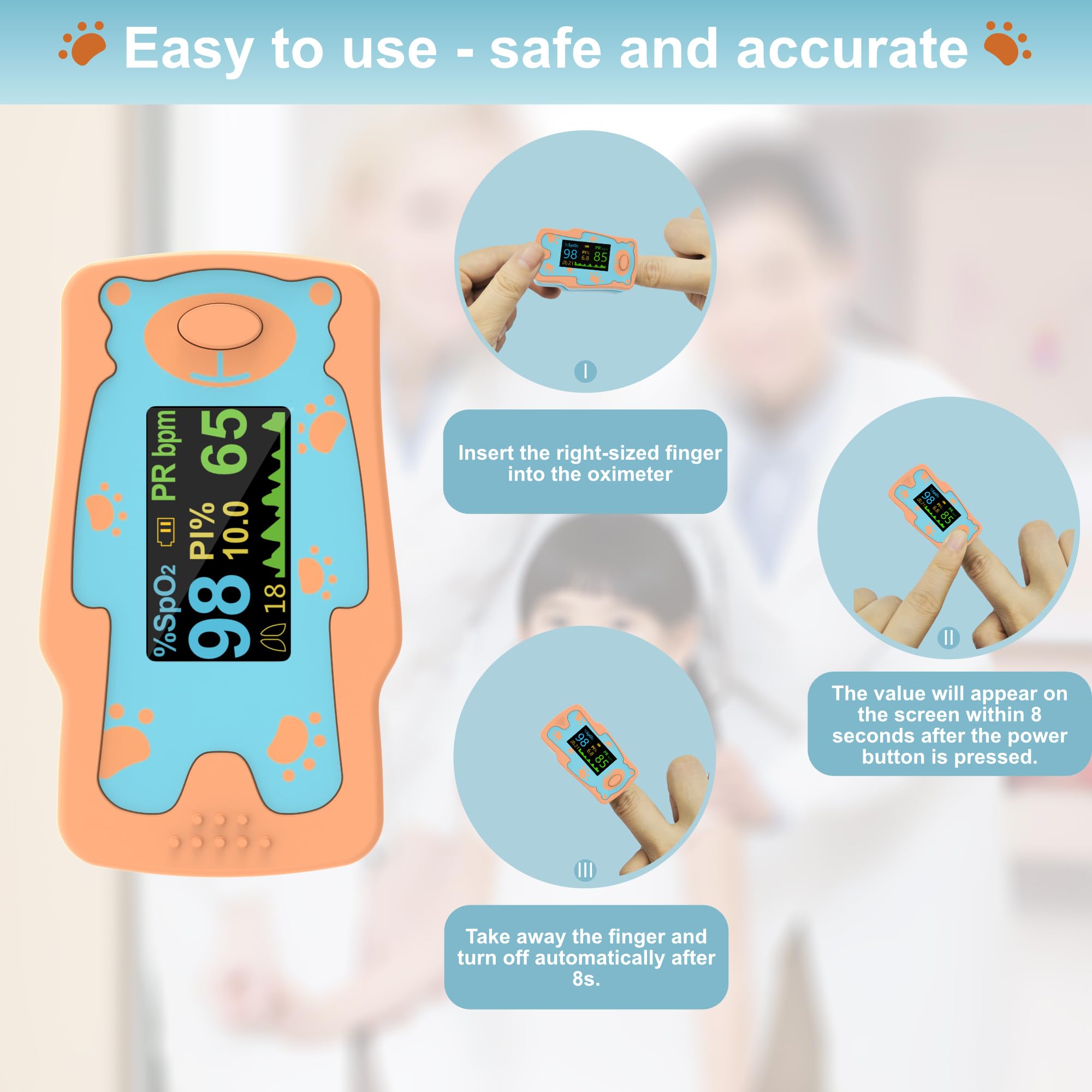 VOLUETH Pulse Oximeter for Kids, HSA FSA Eligible Items, Blood Oxygen Saturation for Children, with OLED Screen Included 2AAA Batteries