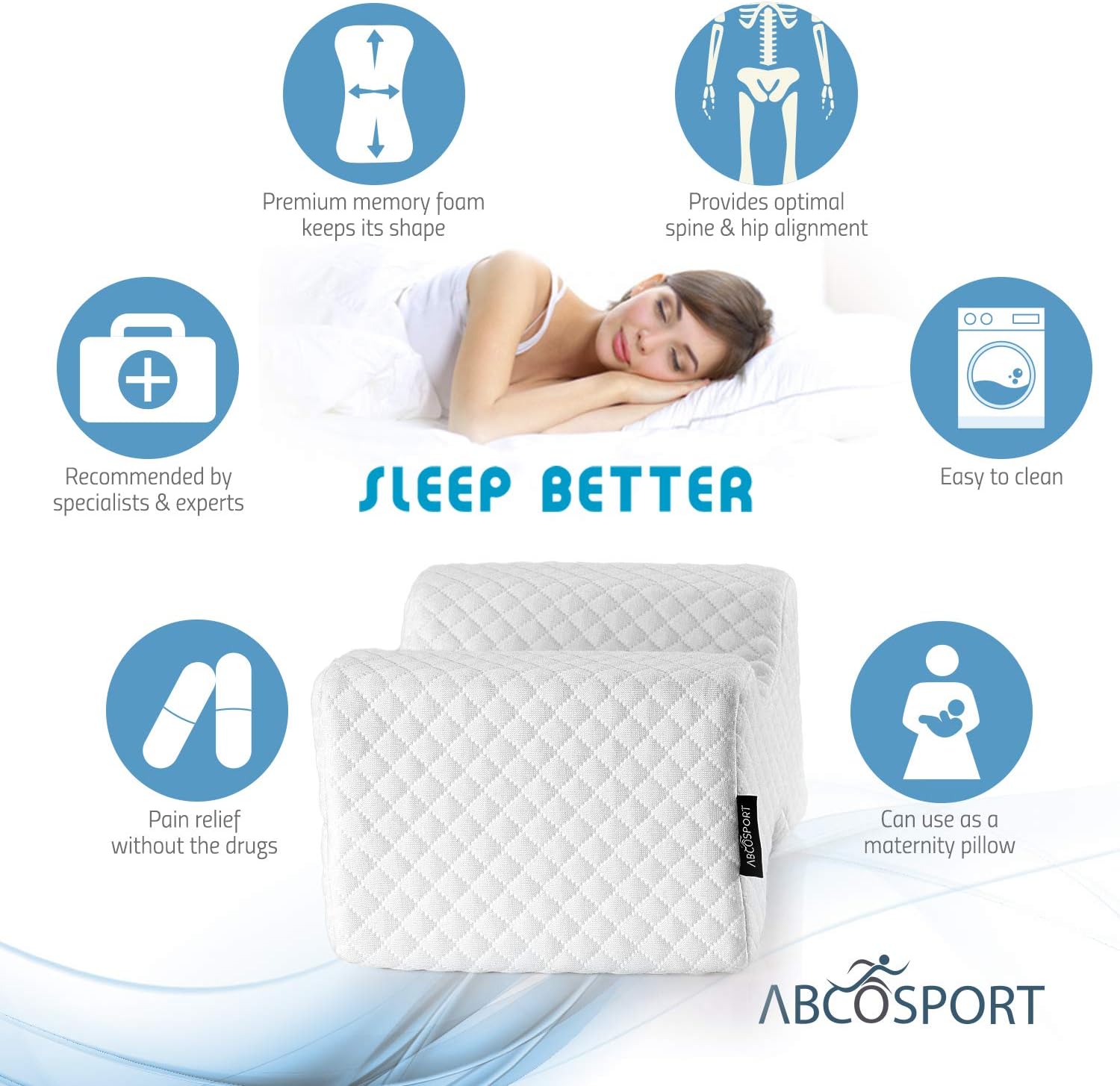Abco Tech Memory Foam Knee Pillow for Side Sleepers– Back Pain, Pregnancy, Leg Pain, Hip Pain and Sciatica Relief - Leg Pillow Wedge with Washable Cover and Bag: Home & Kitchen
