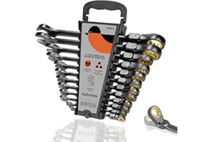 SUZUME 12-Piece (8mm-19mm) Flex Head Ratcheting Wrench Set with 72 Teeth 180° Flex Head Metric Ratcheting Wrench Set Cr-V Steel Rust-Resistant Ratchet Wrenches Set For Bicycle, Motorcycle, Car