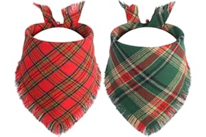 Gofshy Christmas Dog Bandanas 2PCS-XLarge, Red Green Plaid Scarf with Tassels Edges, Reversible Triangle Bibs Accessories for Boys Girls, Holiday Bandana for Large and Extra Large Dogs