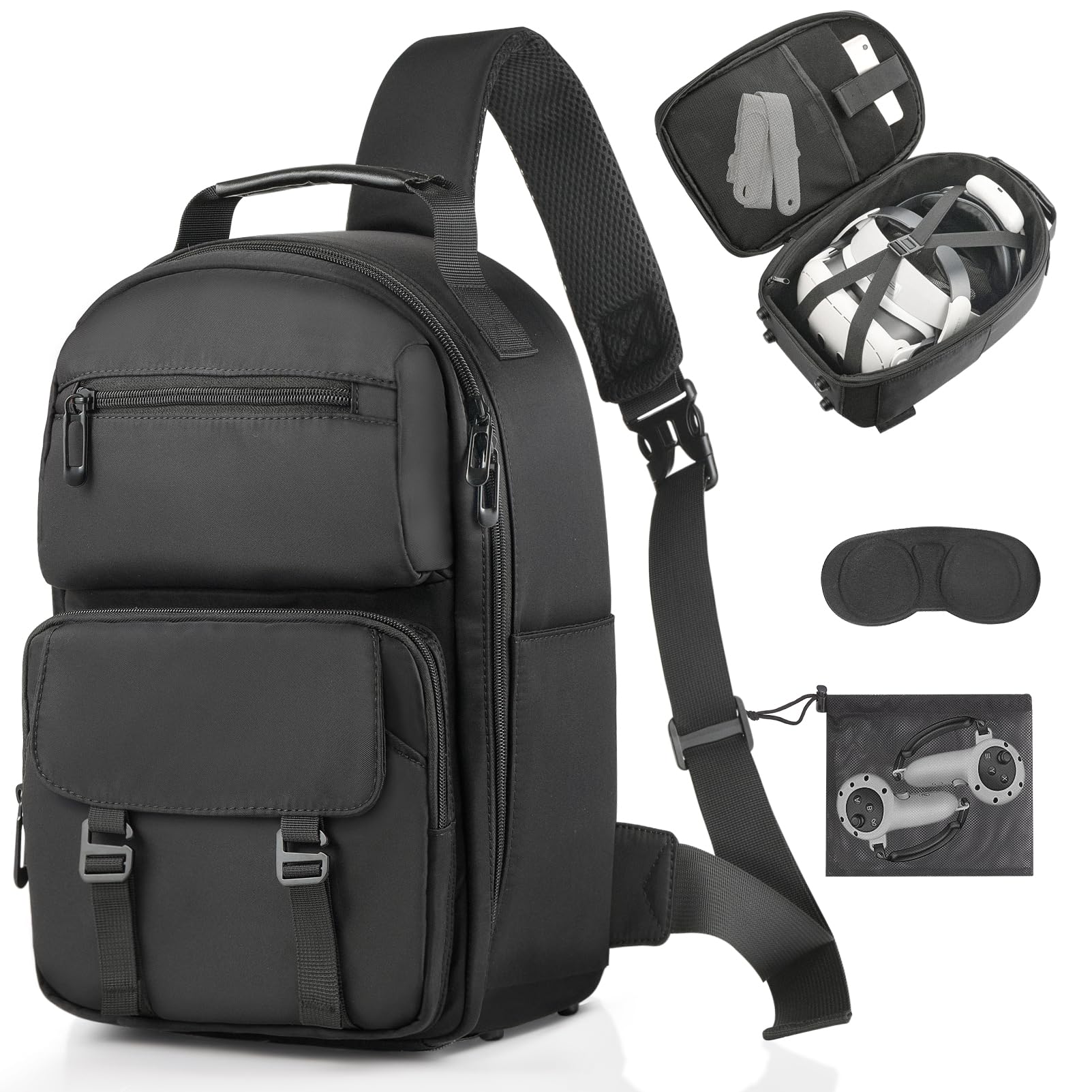 FOREGOER Hard Carrying Case Compatible with VR Headsets Virtual Reality and Touch Controllers Accessories, Large Portable Protection Backpack for Travel and Home Storage.