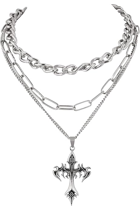 Sacna Layered Slver-tone Star Spral Necklace, Star Necklace Y2k, Y2k