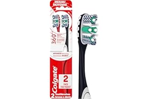 Colgate 360 Optic White Advanced Whitening Toothbrush, Adult Medium Toothbrush with Whitening Cups, Helps Whiten Teeth and Removes Odor Causing Bacteria, 2 Pack