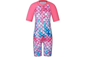 BAOHULU Girls Rash Guard Swimsuits One Piece Bathing Suit UPF 50+ Sunsuit Quick Dry Kids Zipper Beach Swimwear 2-12Y