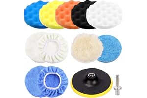 Glarks 12Pcs 7 Inch Car Buffing Polishing Pads Assortment Kit with Hook and Loop Backing Pad, Woolen Sponge Foam Polish Pads 