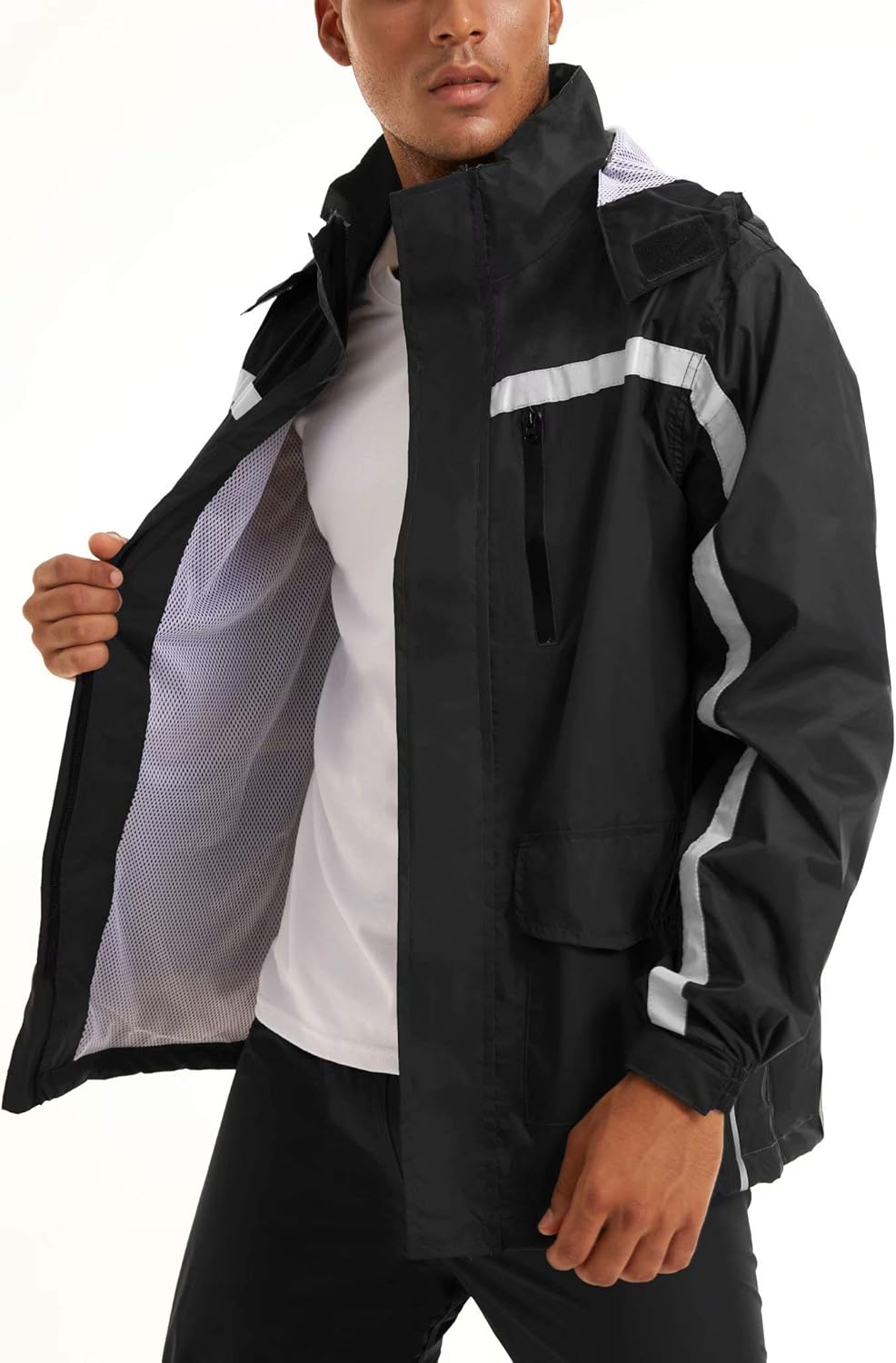 MAGCOMSEN Men's Rain Suits Waterproof Hooded Hiker Raincoats with Pants Work Fishing Rain Gear Jacket: Clothing