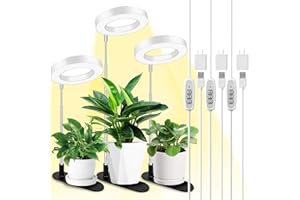 LORDEM Plant Grow Light, Full Spectrum Halo Desk Plant Light, Height Adjustable 7.8"-26", LED Growing Lamp, Automatic Timer 4H/8H/12H, 4 Level Dimmable, Ideal for Indoor Plants, White,3 Pack