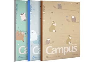 KOKUYO Composition Notebooks, 3 Pack Campus B5 Comp Book with Dotted A 7mm Rule, 40 Sheets, School Lined Notebook in Blue Green Yellow, Cute Journal for Women Girls Work Study Note Taking Japan Import