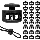 Giantree 24 Pack Spring Cord Lock, Double Hole Drawstring Stopper Fastener, Black Plastic Spring Cord Locks, for Drawstring Sweatpants Hat Hoodie String Clip Elastic Shoelace Lock Swim Goggles (24)