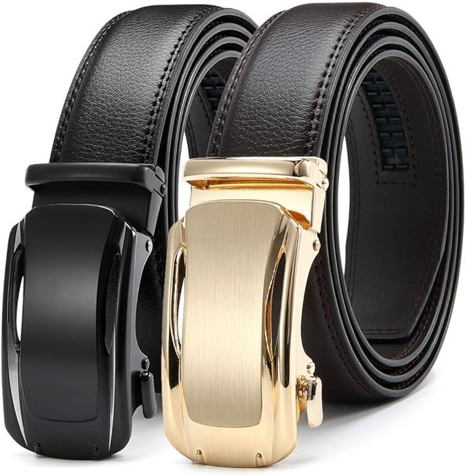 2 Pack Black Ratchet Belts for Men Dress Men's Leather Belt, Click