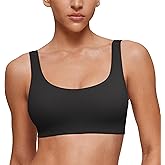 CRZ YOGA Softhold Double Lined U Back Bralette - Womens Scoop Neck Lounge T-Shirt Everyday Bras Smooth Wireless Cami