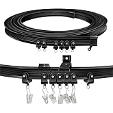 TOKPLNU Ceiling Curtain Track Curved Curtain Rail Wall Mount Flexible Bendable Curtain Track 20 Ft Black Sliding Track System Set for Bay Window, Room Divider