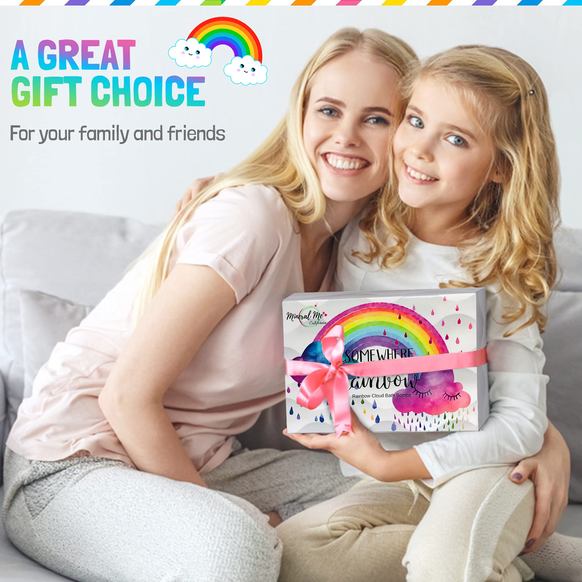 Rainbow Bath Bombs for Kids - All Natural Magic Rainbow BathBombs with Organic Ingredients, Moisturizing, Vibrant Colors & Rich Bubbles, Cloud Bath Bombs, Birthday Gifts for Kids, Girls, Boys