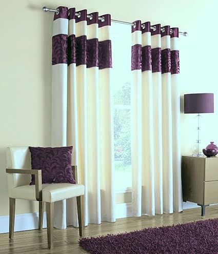 Lara Amethest Purple Aubergine Cream Eyelet 66 X 90 Ready Made