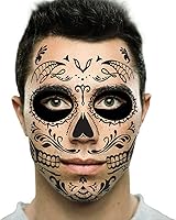 Black Web Sugar Skull Day of the Dead Temporary Face Tattoo Kit: Men or Women - 2 Kits