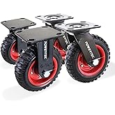 POWERTEC 6 Inch Caster Wheels Set of 4 (2 Swivel &amp; 2 Fixed), Heavy Duty Casters w/Rubber Knobby Tread for Workbench, Dolly, Cart, Trolley, Wagon, Toolbox &amp; Chicken Coop, Large Castor Wheels (17054V)