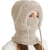 3 in 1 Beanie Hat for Women, Upgrade Windproof Thermal Headwear with Scarf & Mask for Cold Weather Outdoor Activities