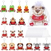 Guiqulai 16 Pcs Valentine's Day Gifts for Kids 3.74 Inch Small Stuffed Animals Bulk Cute Keychain Plush Toys with Love You Heart for Party Favors Stocking Stuffers Classroom Exchange Gifts