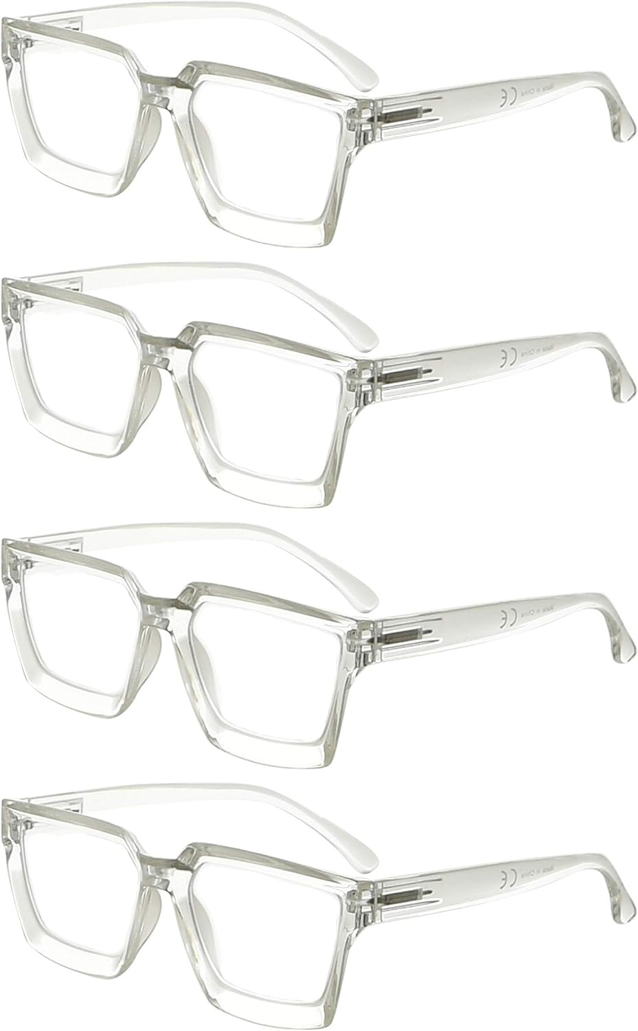 Eyekeeper 4 Pack Eyglasses Women Oversize Frame Ladies Transparent Frame Non-Magnification Glasses, 4 Transparent, No magnification