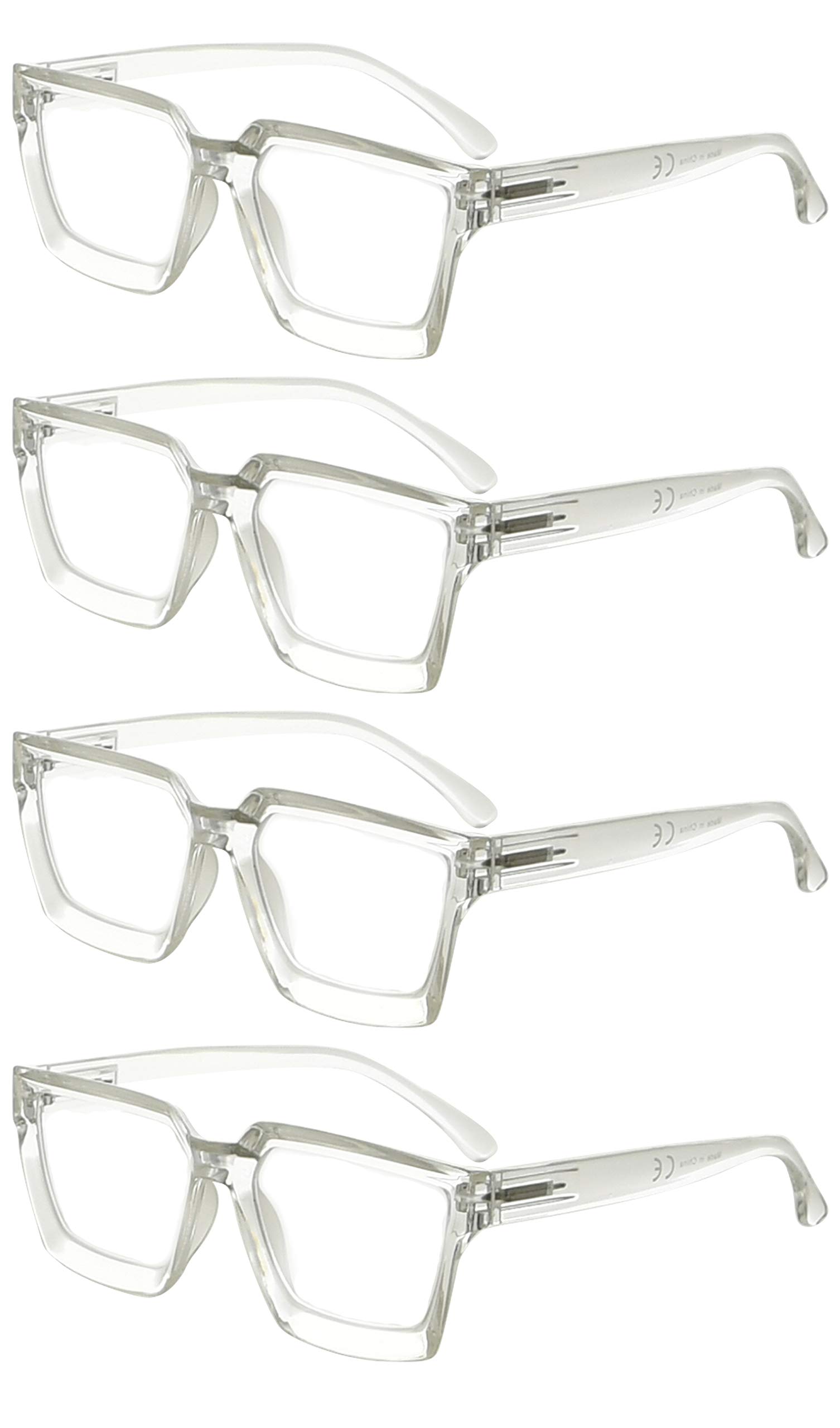 Eyekeeper 4 Pack Eyglasses Women Oversize Frame Ladies Transparent Frame Non-Magnification Glasses