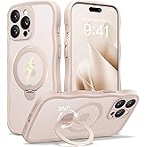 CAPRARO for iPhone 15 Pro Max Case with 360° Spin Magnetic Stand for Women, [Compatible with MagSafe] [Full Camera Protection] Cute Wave Translucent Matte Case for iPhone 15 Pro Max, Rose Gold